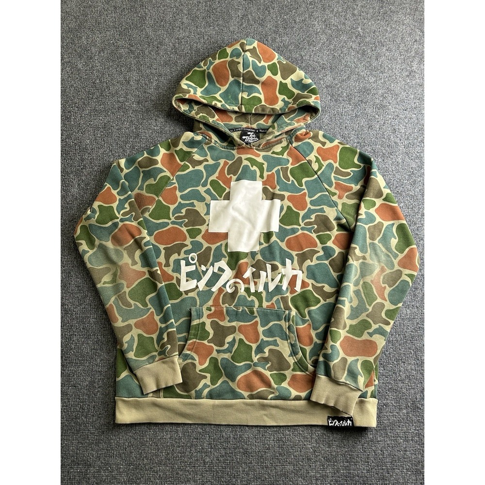 Mens Pink Dolphin Camo Pullover Hoodie Fleece Graphic, Size XL